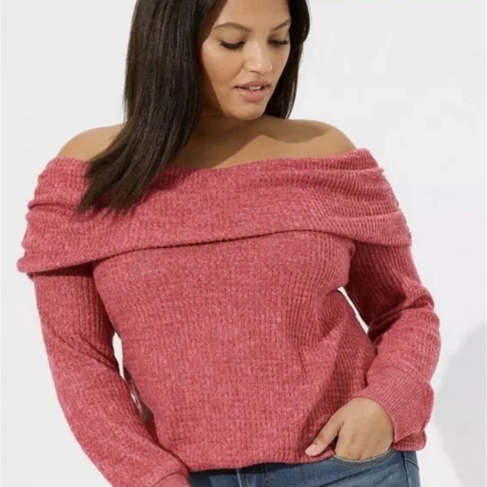 NWT Torrid Off Shoulder Sweater Top 2X 18/20 Red Brushed Waffle Knit Cozy Soft